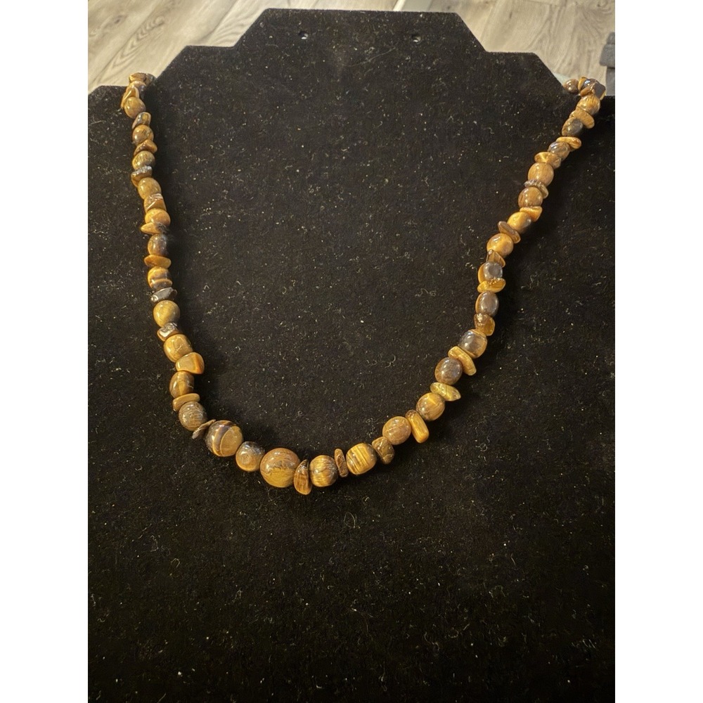 Vintage Tiger Eye Necklace Stone  with Sterling Silver Clasp Vintage #605